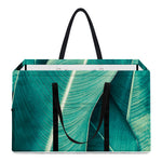 Turquoise Banana Leaf Print Utility Tote Bag
