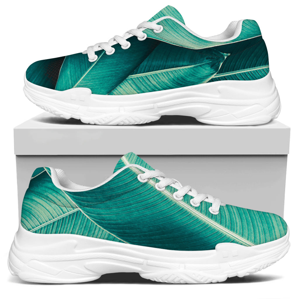 Turquoise Banana Leaf Print White Chunky Shoes