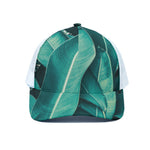 Turquoise Banana Leaf Print White Mesh Trucker Cap