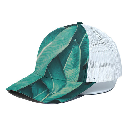 Turquoise Banana Leaf Print White Mesh Trucker Cap