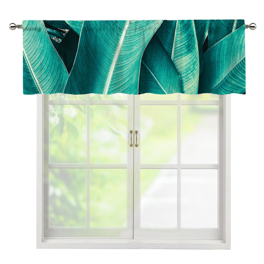 Turquoise Banana Leaf Print Window Valance