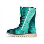Turquoise Banana Leaf Print Winter Boots
