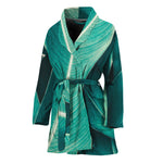 Turquoise Banana Leaf Print Women's Bathrobe