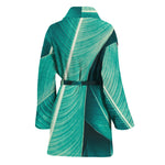 Turquoise Banana Leaf Print Women's Bathrobe