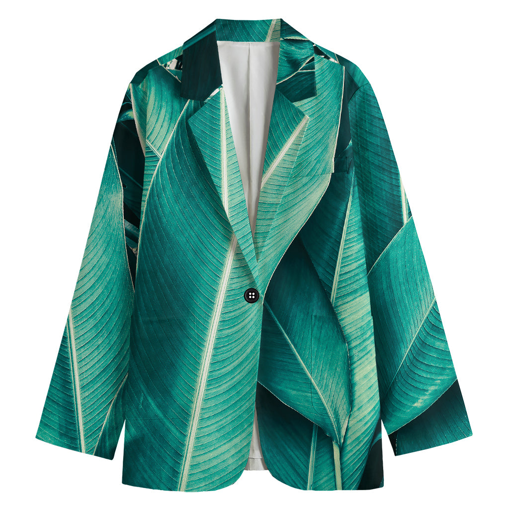 Turquoise Banana Leaf Print Women's Blazer