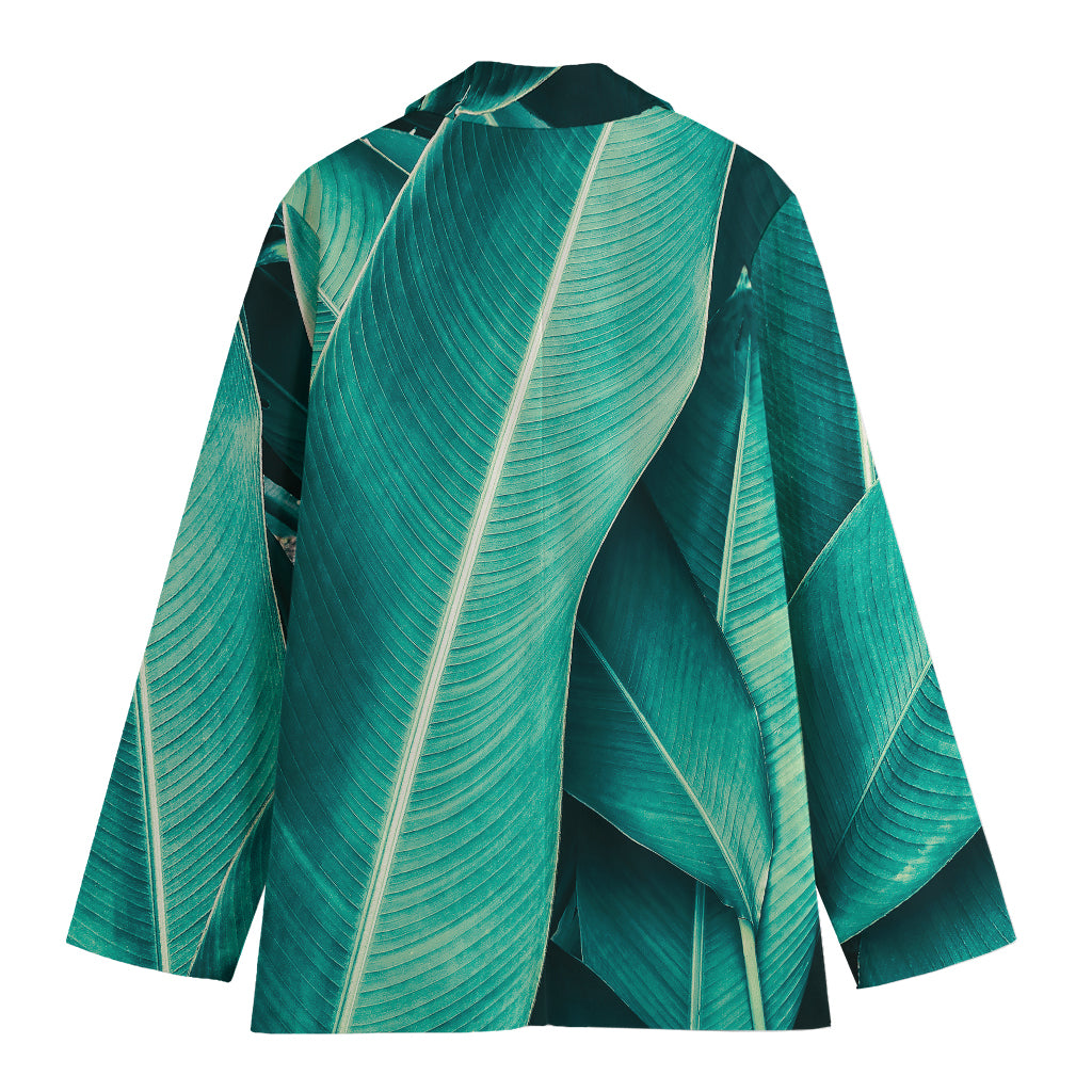 Turquoise Banana Leaf Print Women's Blazer
