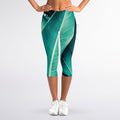 Turquoise Banana Leaf Print Women's Capri Leggings