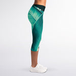 Turquoise Banana Leaf Print Women's Capri Leggings