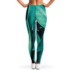Turquoise Banana Leaf Print Women's Leggings