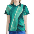 Turquoise Banana Leaf Print Women's Polo Shirt