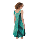 Turquoise Banana Leaf Print Women's Sleeveless Dress