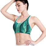 Turquoise Banana Leaf Print Women's Sports Bra