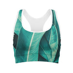 Turquoise Banana Leaf Print Women's Sports Bra