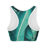 Turquoise Banana Leaf Print Women's Sports Bra
