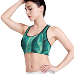 Turquoise Banana Leaf Print Women's Sports Bra