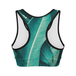 Turquoise Banana Leaf Print Women's Sports Bra