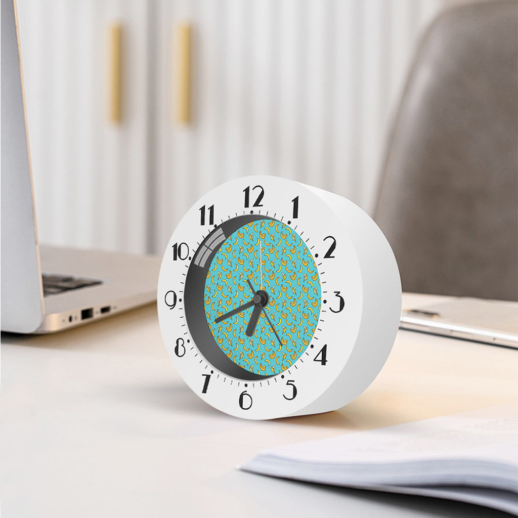 Turquoise Banana Pattern Print Alarm Clock