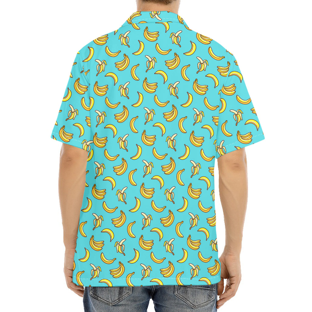 Turquoise Banana Pattern Print Aloha Shirt