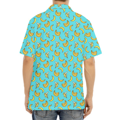 Turquoise Banana Pattern Print Aloha Shirt