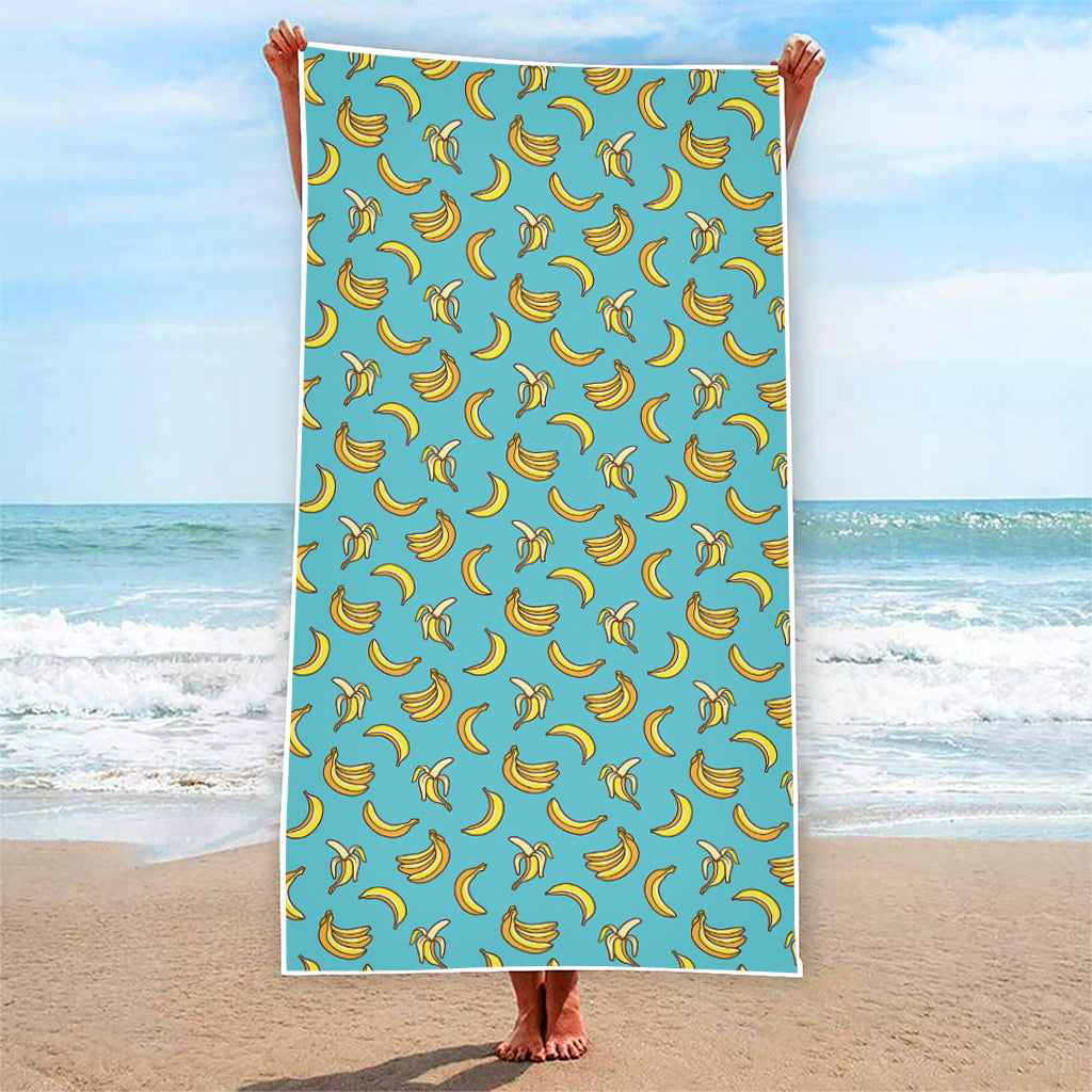 Turquoise Banana Pattern Print Beach Towel