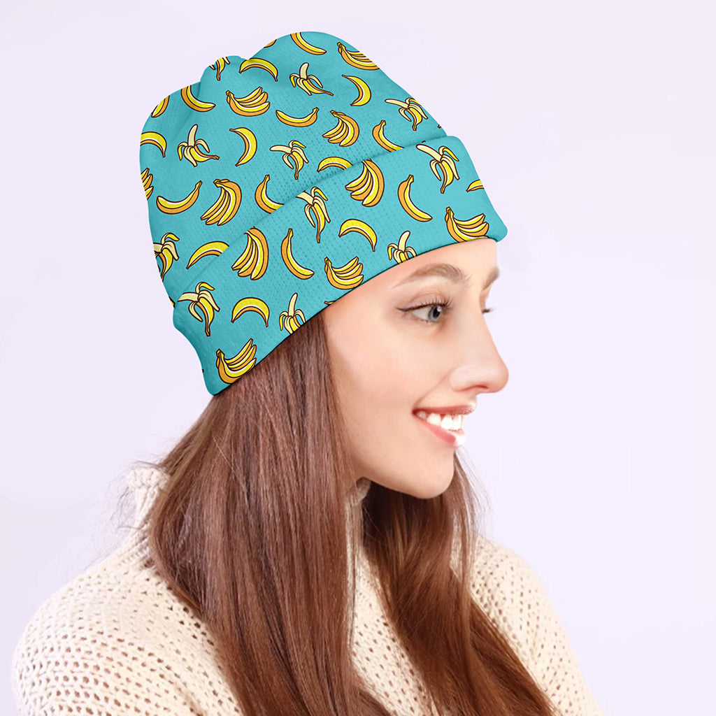 Turquoise Banana Pattern Print Beanie