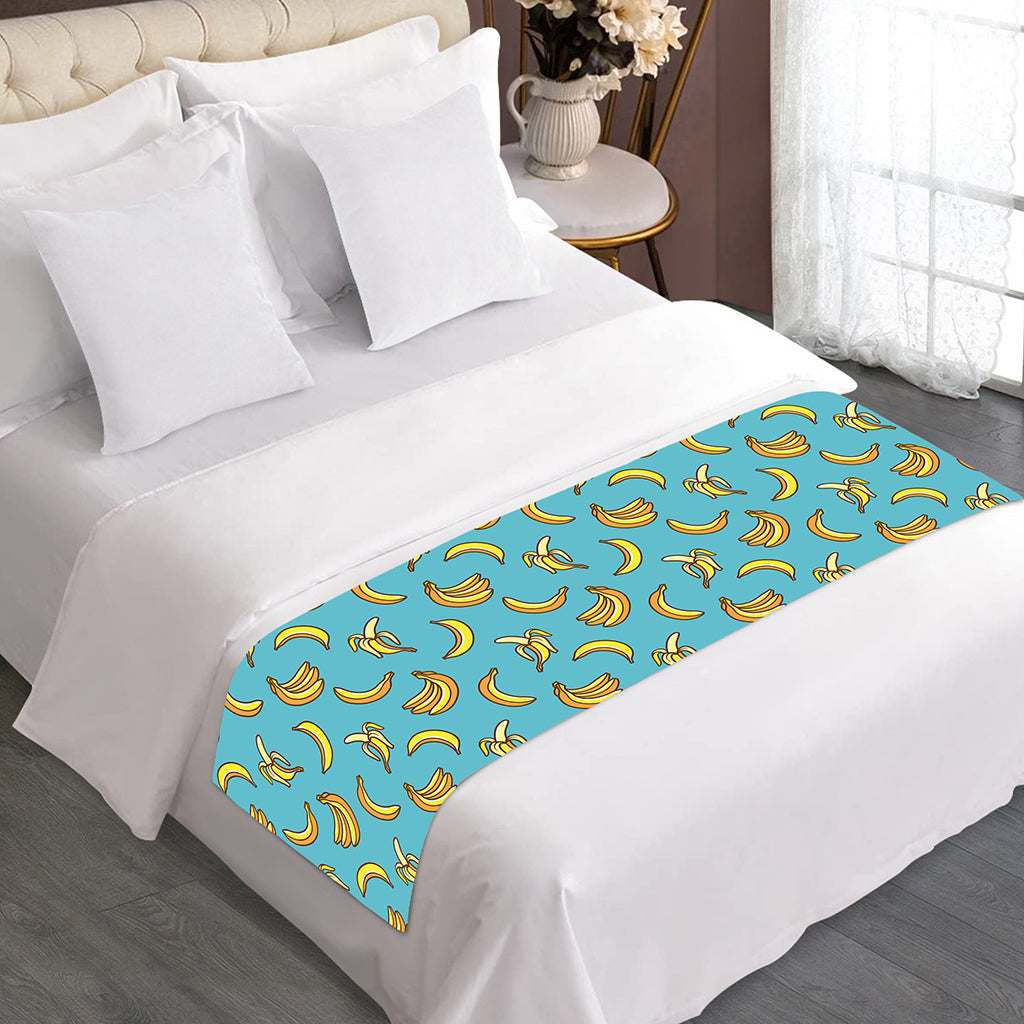 Turquoise Banana Pattern Print Bed Runner