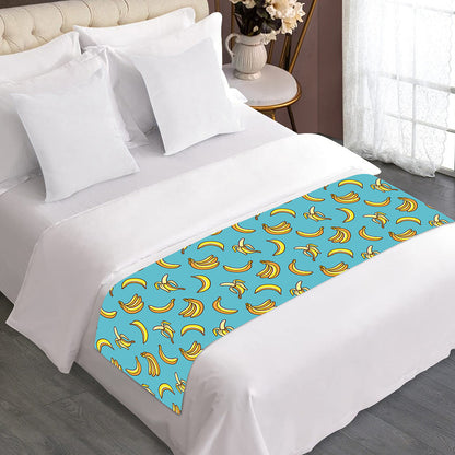 Turquoise Banana Pattern Print Bed Runner