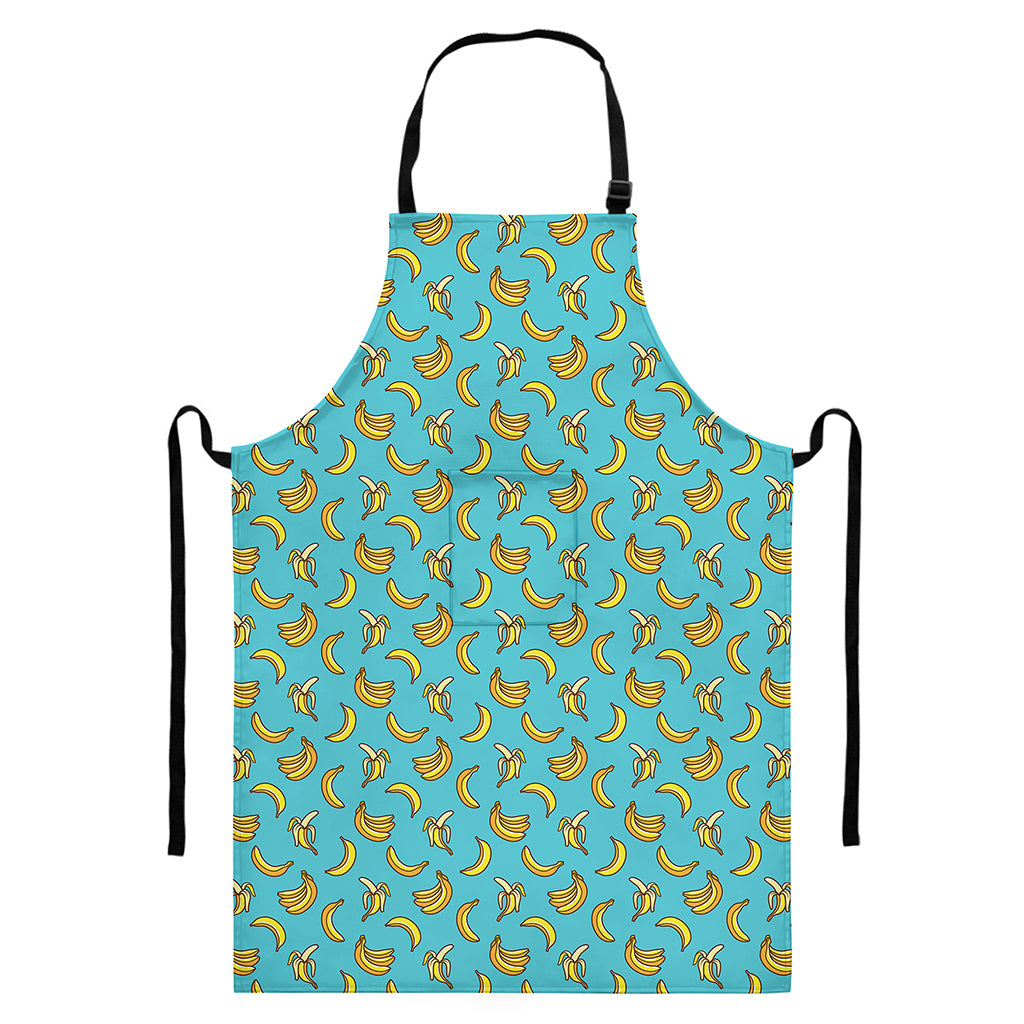 Turquoise Banana Pattern Print Bib Apron With Pocket