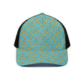 Turquoise Banana Pattern Print Black Mesh Trucker Hat
