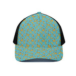 Turquoise Banana Pattern Print Black Mesh Trucker Cap