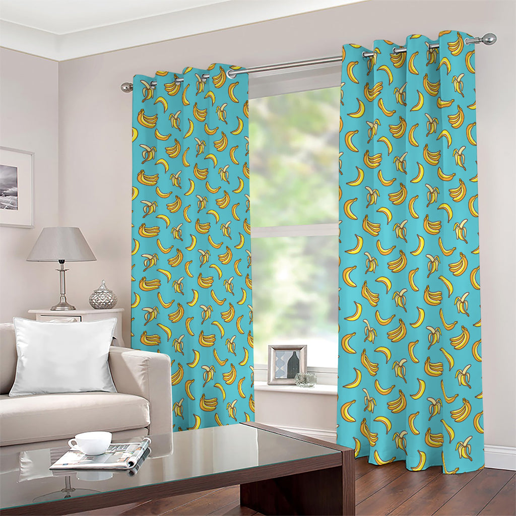 Turquoise Banana Pattern Print Blackout Grommet Curtains