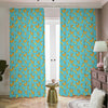 Turquoise Banana Pattern Print Blackout Pencil Pleat Curtains