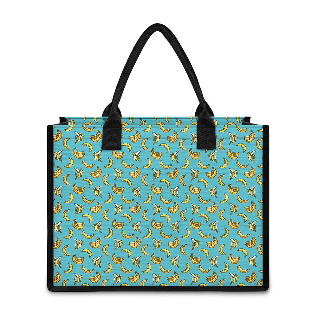 Turquoise Banana Pattern Print Canvas Tote Bag