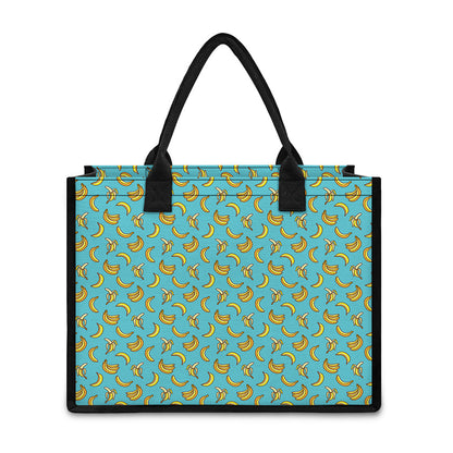 Turquoise Banana Pattern Print Canvas Tote Bag