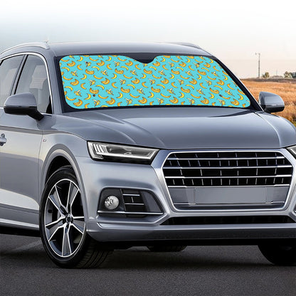 Turquoise Banana Pattern Print Car Windshield Sun Shade