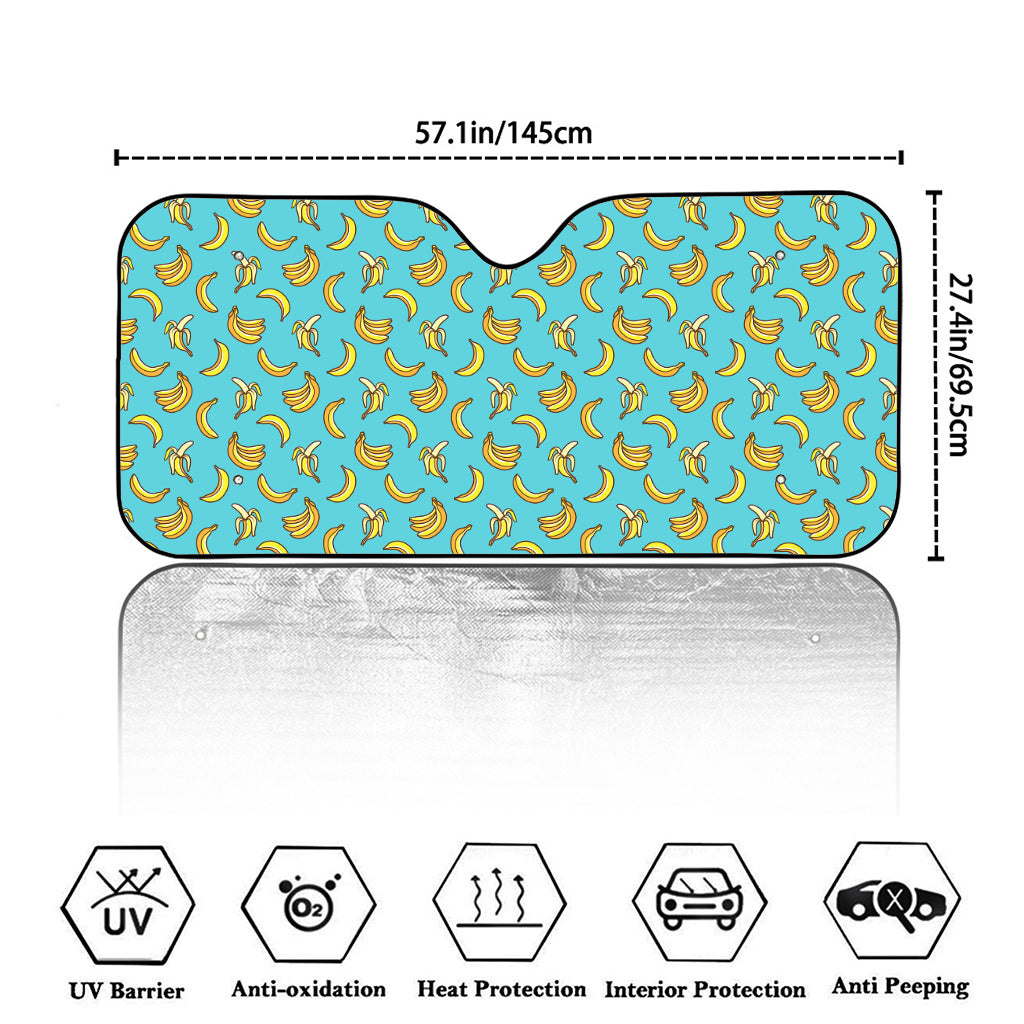 Turquoise Banana Pattern Print Car Windshield Sun Shade