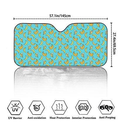 Turquoise Banana Pattern Print Car Windshield Sun Shade