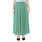 Turquoise Banana Pattern Print Chiffon Maxi Skirt