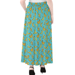 Turquoise Banana Pattern Print Chiffon Maxi Skirt