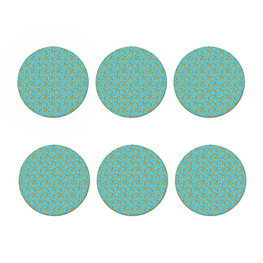 Turquoise Banana Pattern Print Coaster Set