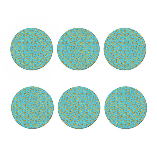 Turquoise Banana Pattern Print Coaster Set