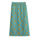Turquoise Banana Pattern Print Cotton Front Slit Maxi Skirt
