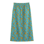 Turquoise Banana Pattern Print Cotton Front Slit Maxi Skirt