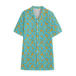 Turquoise Banana Pattern Print Cotton Hawaiian Shirt