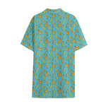 Turquoise Banana Pattern Print Cotton Hawaiian Shirt