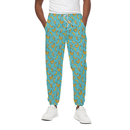 Turquoise Banana Pattern Print Cotton Pants