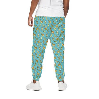 Turquoise Banana Pattern Print Cotton Pants