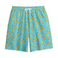 Turquoise Banana Pattern Print Cotton Shorts