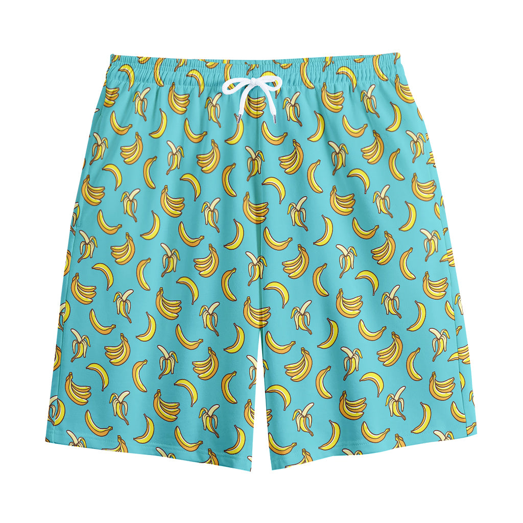 Turquoise Banana Pattern Print Cotton Shorts