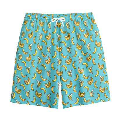 Turquoise Banana Pattern Print Cotton Shorts